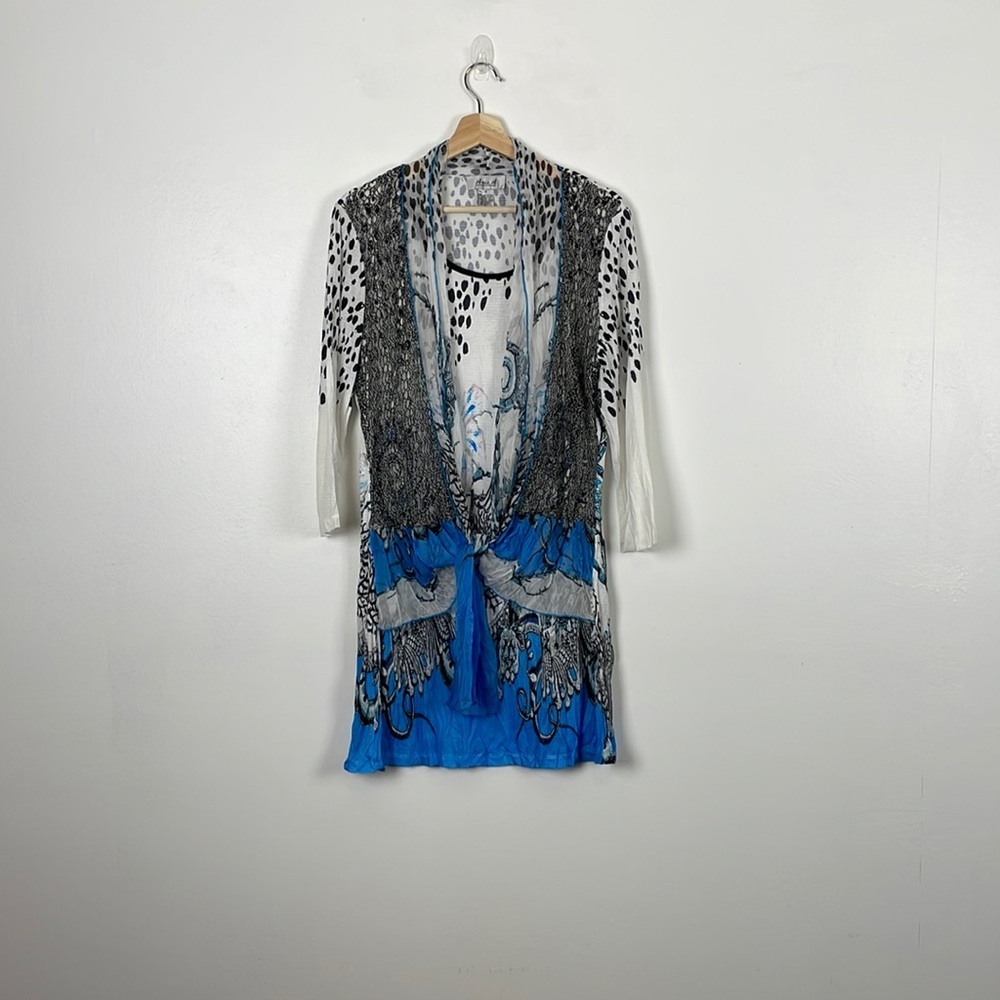 Anis A blouse women's size medium multicolor tie front pullover long sleeve top